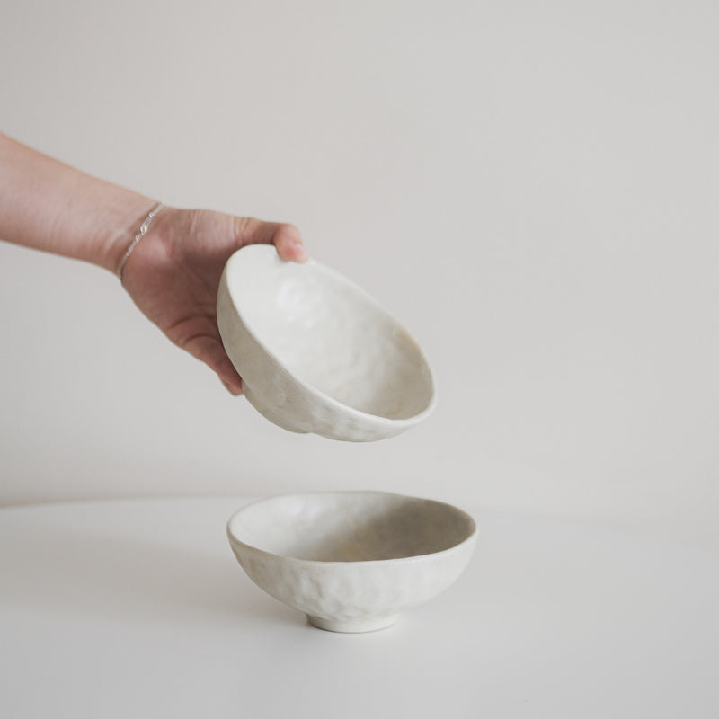 Cream Organic Dimpled Handbrushed Rice Bowl