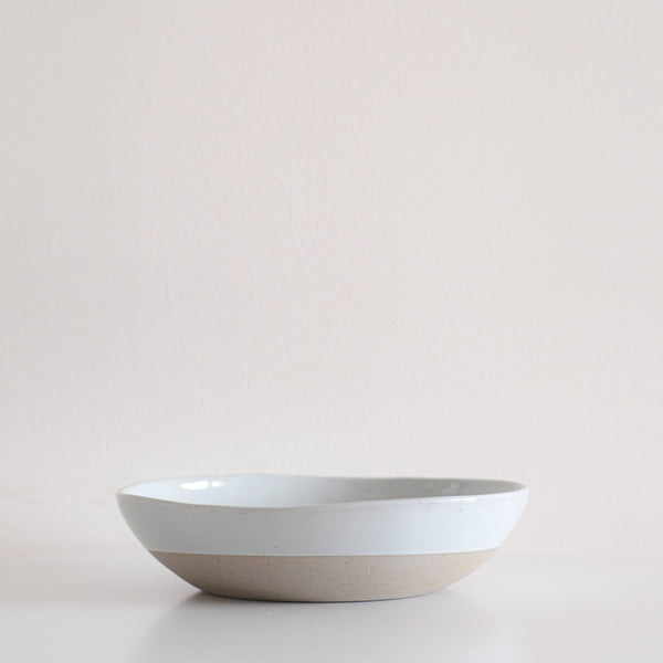 Glossy White Half-glazed Oval Deep Serving Bowl