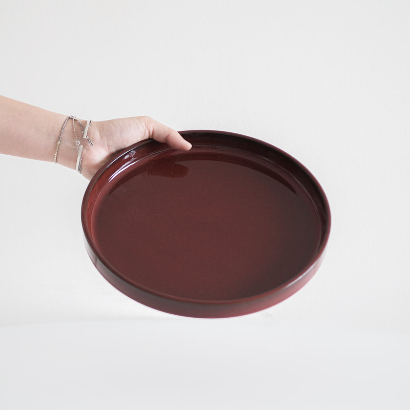 Glossy Garnet Red Straight Edge Dinnerware (Plates and Bowls)