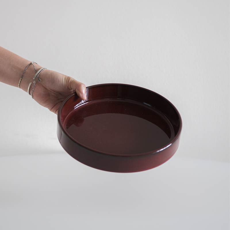 Glossy Garnet Red Straight Edge Dinnerware (Plates and Bowls)