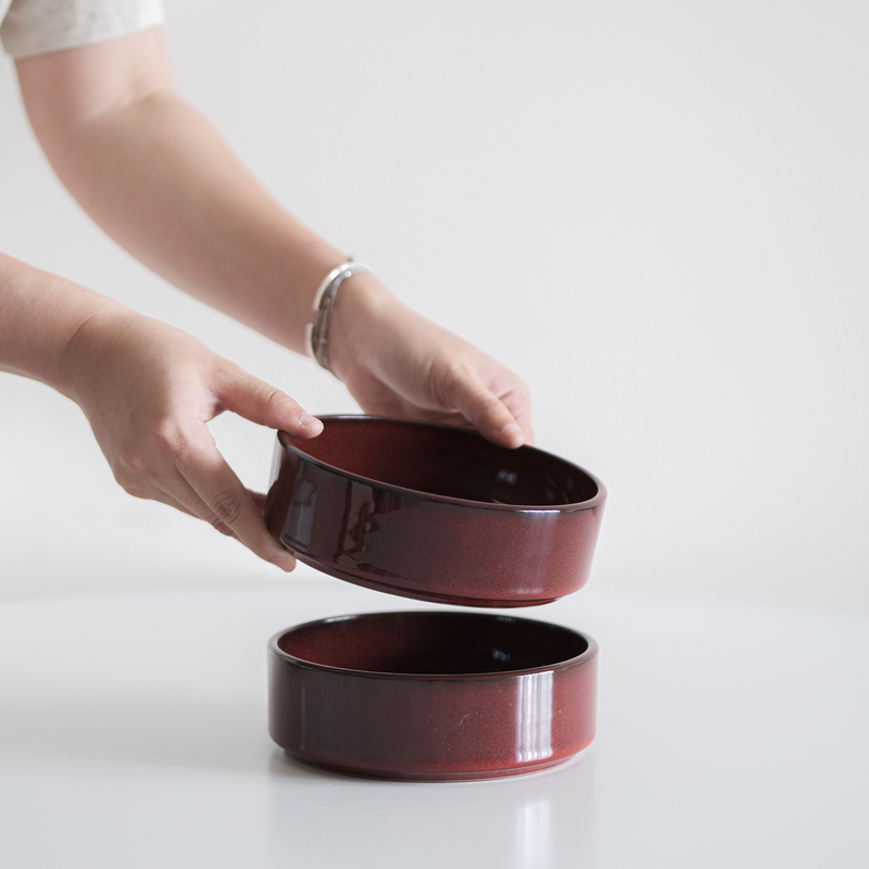 Glossy Garnet Red Straight Edge Dinnerware (Plates and Bowls)
