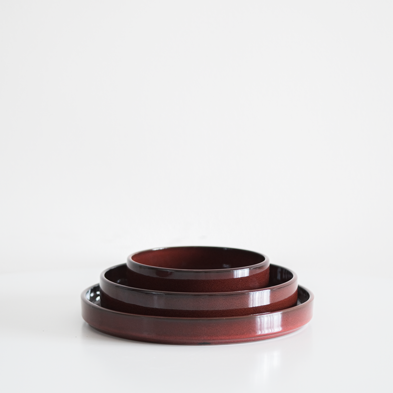 Glossy Garnet Red Straight Edge Dinnerware (Plates and Bowls)