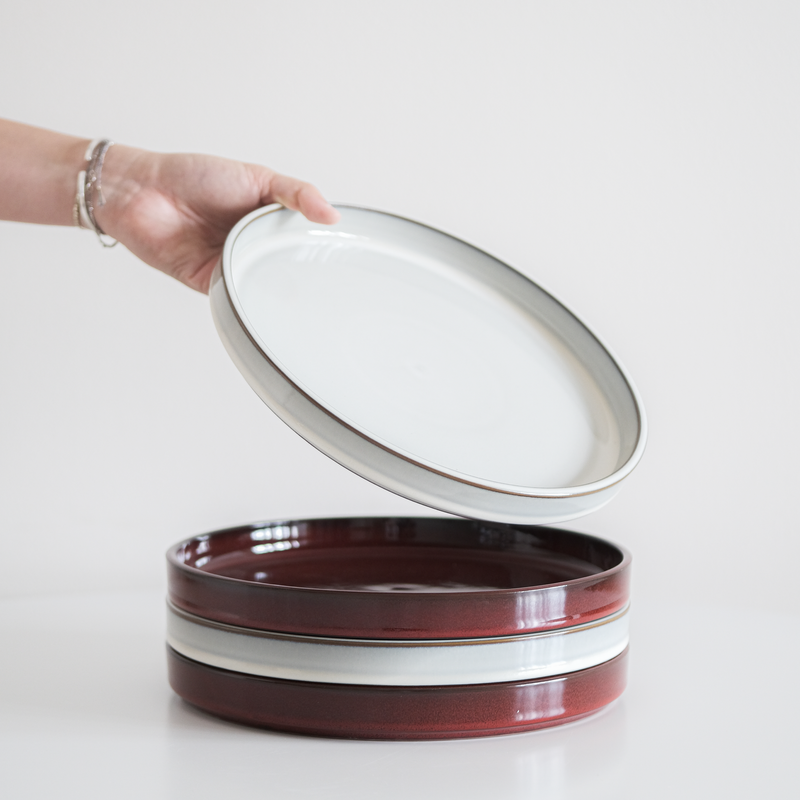 Glossy Garnet Red Straight Edge Dinnerware (Plates and Bowls)
