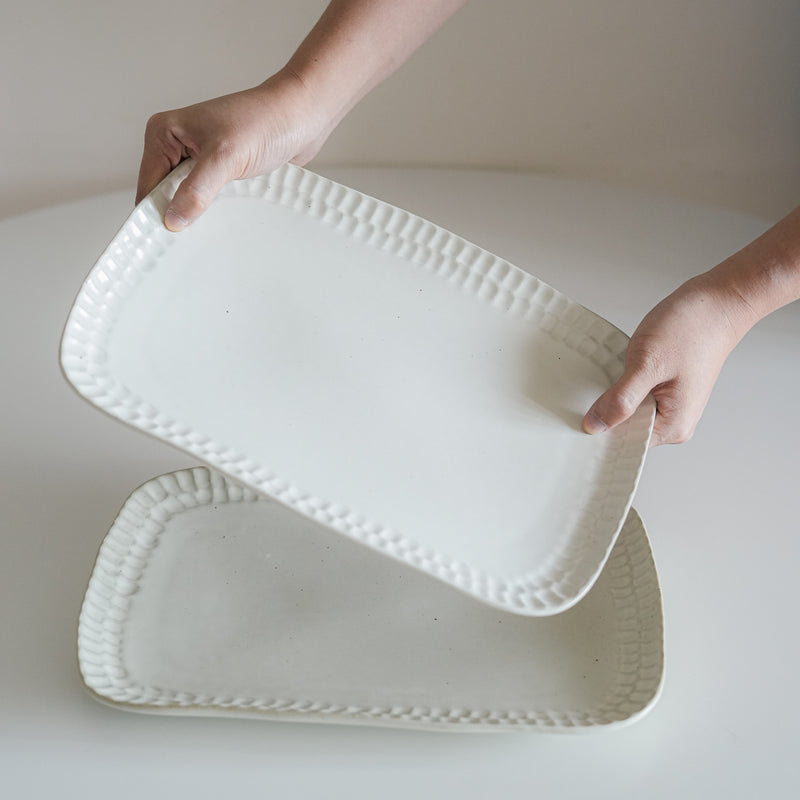 Speckled White Organic Hand Pressed Platter