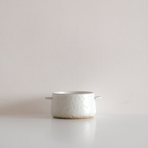 Speckled White Burnt Lug Soup Bowl (with Handles)