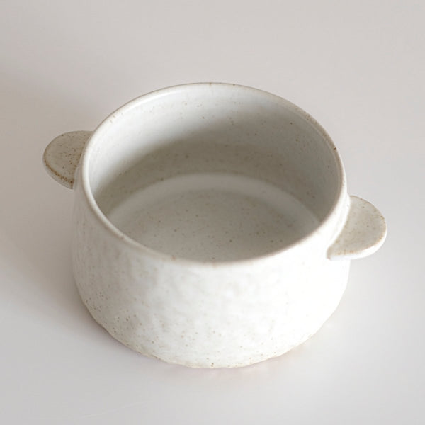 Speckled White Burnt Lug Soup Bowl (with Handles)